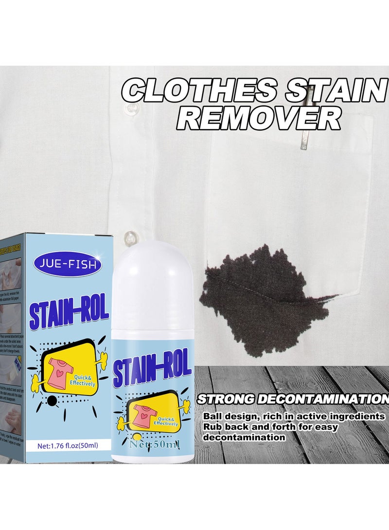 JUE FISH Portable Water-Free Laundry Roll-On White Stain Remover Oil Stains Coffee Stains, Makeup Stains - Image 2